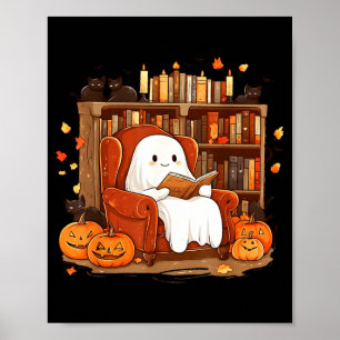 Geister lesen Buch mit schwarzer Katze Süßes Hallo Poster