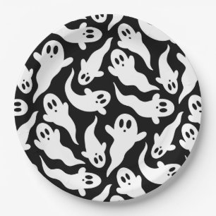 Geister-Muster Schwarz-Weiße Halloween-Party Pappteller