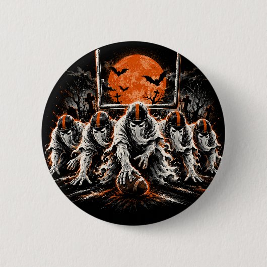 Geister-Offensive-Line-Halloween-Fußball-Kunst Button (Vorderseite)