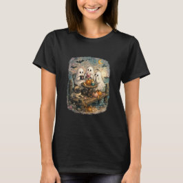 Geister-Pug-Halloween-Teeparty auf einem Küstenpie T-Shirt