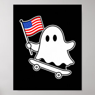 Geister Skateboard USA-Flagge süß 4. Juli lustig Poster