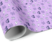 Geister, Spinnennetze und Lila Schwarzkatzen Geschenkpapier (Rolleneckpunkt)