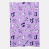 Geister, Spinnennetze und Lila Schwarzkatzen Geschirrtuch (Vertikal)