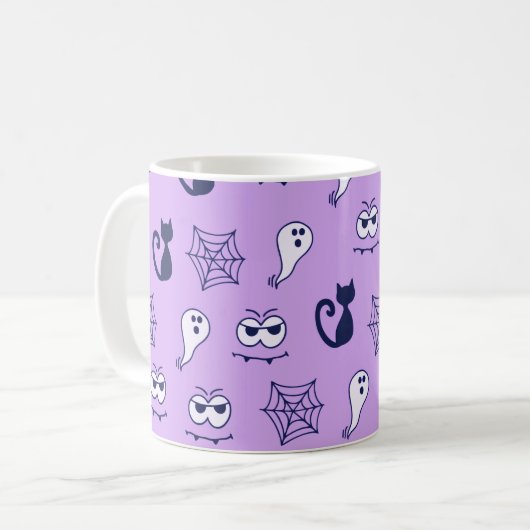 Geister, Spinnennetze und Lila Schwarzkatzen Kaffeetasse (Vorderseite Links)