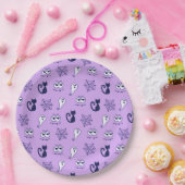 Geister, Spinnennetze und Lila Schwarzkatzen Pappteller (Party)