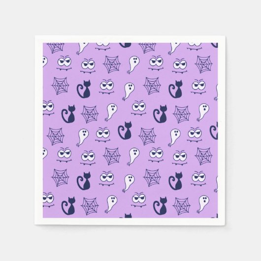 Geister, Spinnennetze und Lila Schwarzkatzen Serviette (Vorderseite)