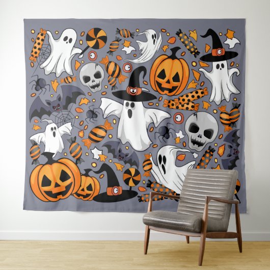 Geister Spooky und gruselige Niedliche Monster Wandteppich (Beispiel (Horizontal))