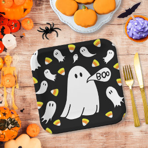 Geister und Candy Corn Pappteller