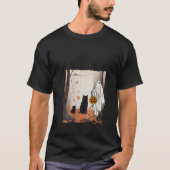 Geister und Katzen im Waldherbst Halloween-Herbst T-Shirt (Vorderseite)