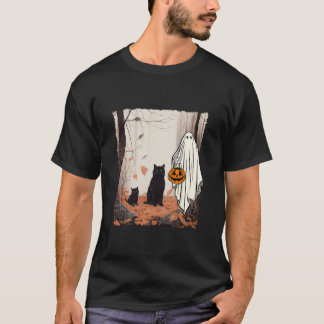 Geister und Katzen im Waldherbst Halloween-Herbst T-Shirt
