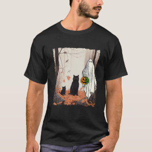 Geister und Katzen im Waldherbst Halloween-Herbst T-Shirt