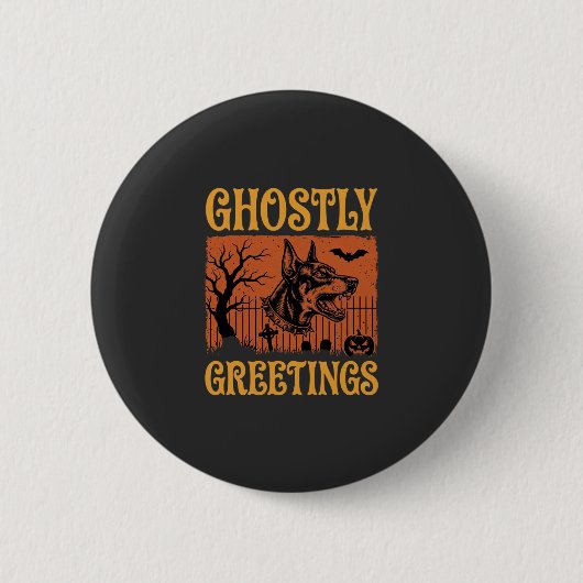 Geisterhafte Grüße Halloween Dobermann Friedhof De Button (Vorderseite)