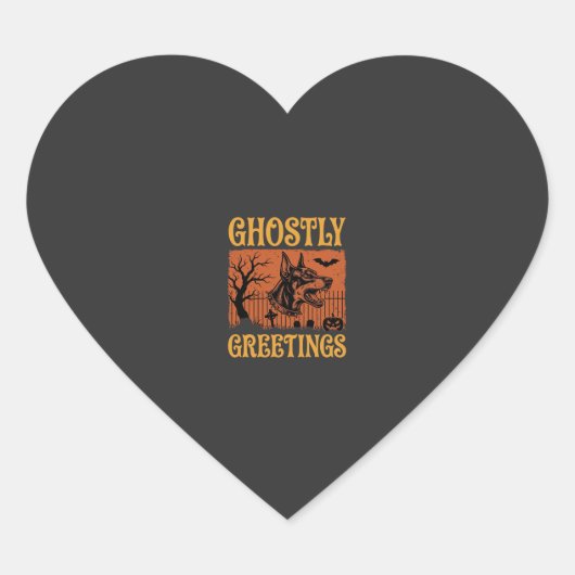 Geisterhafte Grüße Halloween Dobermann Friedhof De Herz-Aufkleber (Vorderseite)