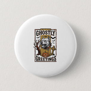 Geisterhafte Grüße Shirt Vintage Gravur Halloween Button