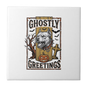 Geisterhafte Grüße Shirt Vintage Gravur Halloween Fliese