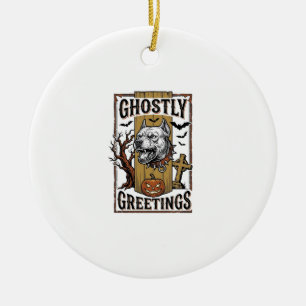Geisterhafte Grüße Shirt Vintage Gravur Halloween Keramik Ornament