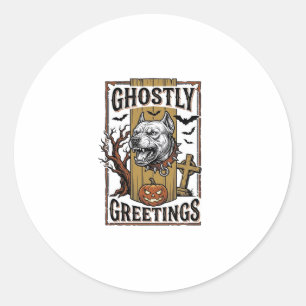 Geisterhafte Grüße Shirt Vintage Gravur Halloween Runder Aufkleber