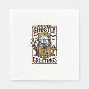 Geisterhafte Grüße Shirt Vintage Gravur Halloween Serviette