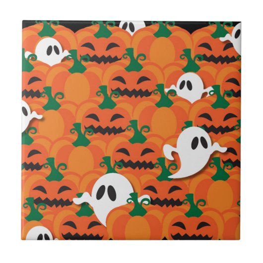 Geisterhafte Halloween-Kürbisfelder-Geister Fliese (Vorderseite)