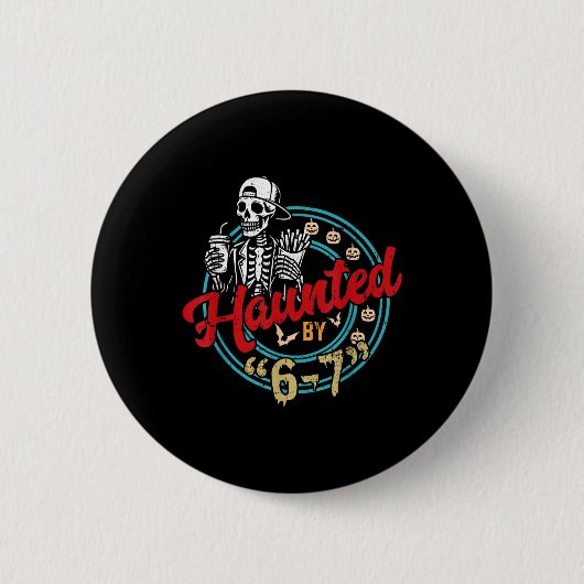 Geisterhafte Sechs Sieben 6 7 Meme 67 Skeletthand Button (Vorderseite)