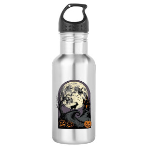 Geisterhafte Ziege Mond Vintage Halloween Silhouet Edelstahlflasche