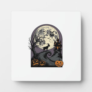 Geisterhafte Ziege Mond Vintage Halloween Silhouet Fotoplatte