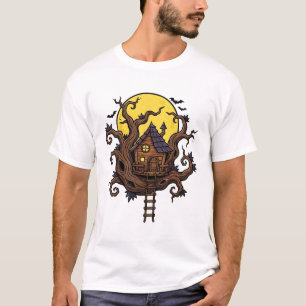 Geisterhafter Baumhaus-Grusel-Nacht-Halloween-Kuns T-Shirt