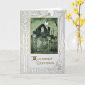 Geisterhaus-Kürbis-Geist-Fledermaus Karte (Gelbe Blume)