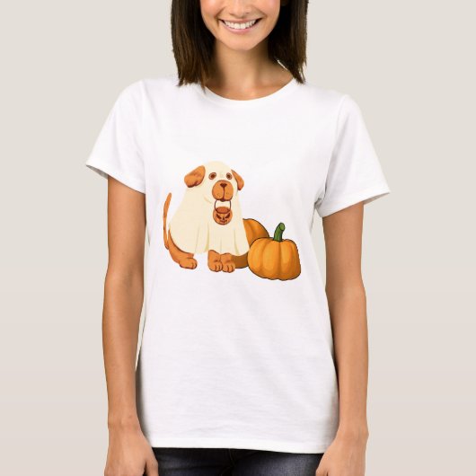Geisterhund mit Kürbis T-Shirt (Vorderseite)