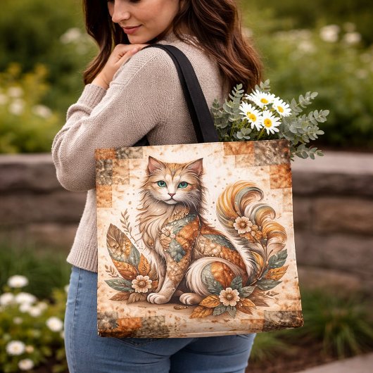 Geisterkatze, Boho-Patchwork, rustikale Volkskunst Tasche