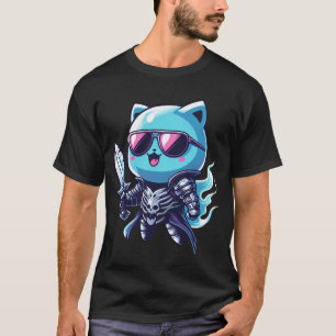 Geisterkatze Mythische Schädelrüstung mit Schwert T-Shirt