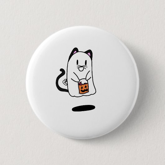 Geisterkleidung wie Katze zu Halloween Button (Vorderseite)