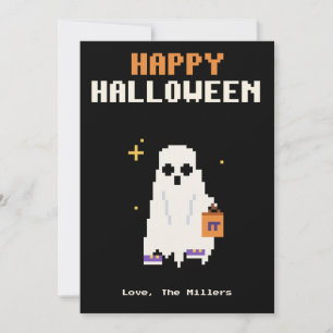 Geisterkostüm-Kind Pixel Art Halloween-Karte Feiertagskarte