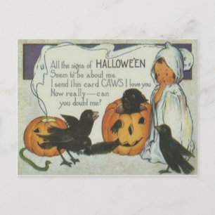 Geisterkrähe Jack O Lantern Kürbis Schwarze Katze Postkarte