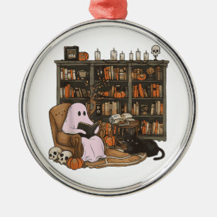 Geisterlesebuch Katzenliebhaber Halloween  Ornament Aus Metall