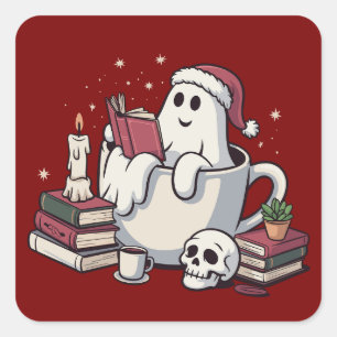 Geisterlesende Bücher Weihnachten Lehrer Bücherwur Quadratischer Aufkleber