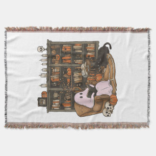 Geisterlesendes Katzenliebhaber-Buch Halloween Decke