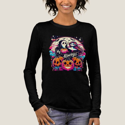 Geisterpärchen-Kürbisschnitzerei Tri-Blend Shirt (Vorderseite)