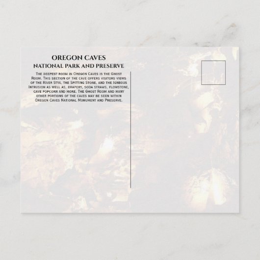 Geisterraum, Höhlenformationen, Oregon-Höhlen Postkarte (Rückseite)