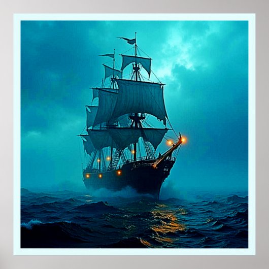 Geisterschiff im Sturmgewässer-Design Poster (Vorne)