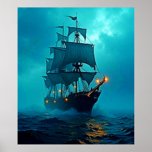 Geisterschiff im Sturmgewässer-Design Poster