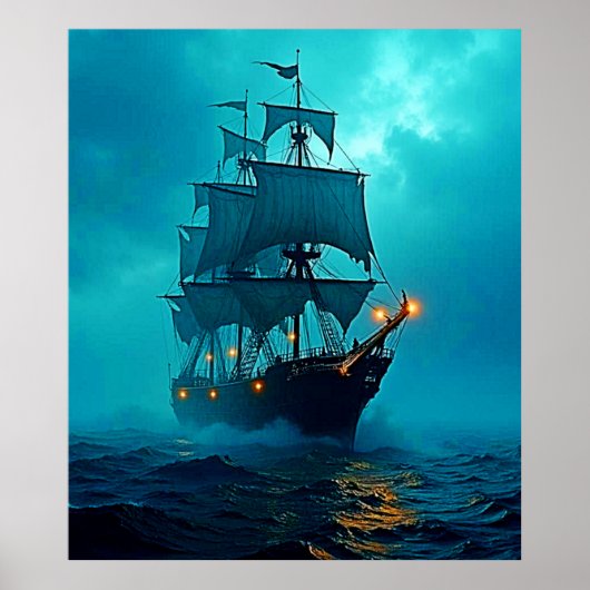 Geisterschiff im Sturmgewässer-Design Poster (Vorne)