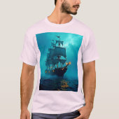 Geisterschiff im Sturmgewässer-Design T-Shirt (Vorderseite)