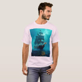 Geisterschiff im Sturmgewässer-Design T-Shirt (Vorne ganz)