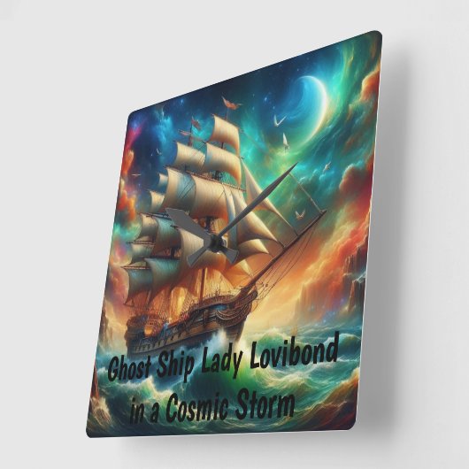 Geisterschiff Lady Lovibond in a Cosmic Storm Quadratische Wanduhr (Winkel)