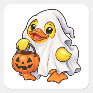 Geistertrick-or-Treat-Halloween-Ente aus Gummi Quadratischer Aufkleber