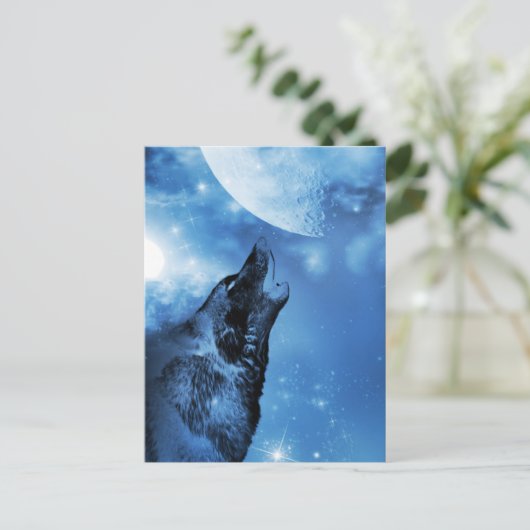Geisterwolf heult auf dem Mond Postkarte (Stehend Vorderseite)