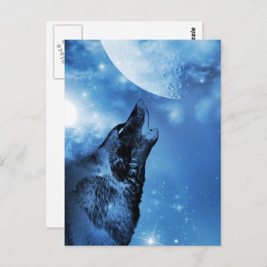 Geisterwolf heult auf dem Mond Postkarte (Vorne/Hinten)