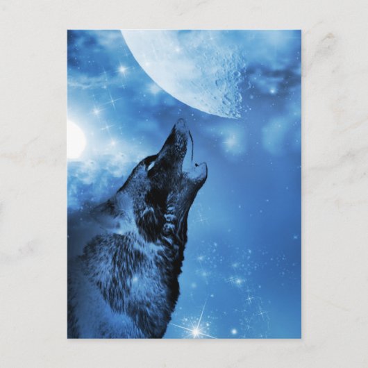 Geisterwolf heult auf dem Mond Postkarte (Vorderseite)