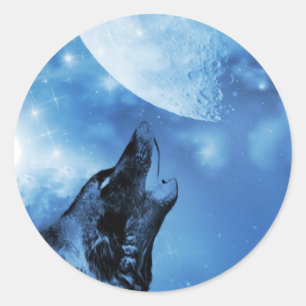 Geisterwolf heult auf dem Mond Runder Aufkleber